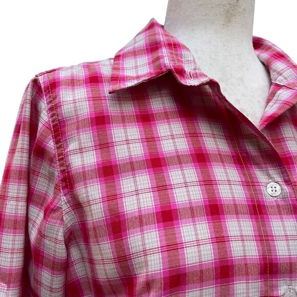 Odlo Pink Plaid Button Down Rugged Top Blouse Shirt Designed for Layering Size S - Picture 7 of 13